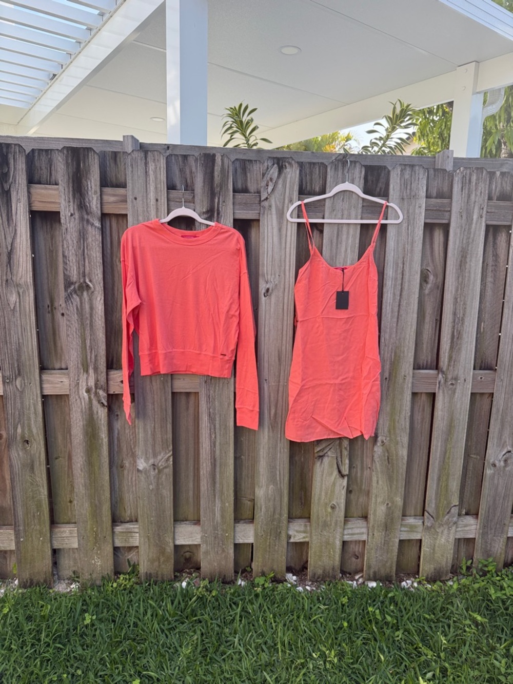 Coral Spaghetti-Strap Mini Dress with Matching Lightweight Sweatshirt